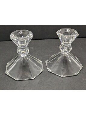 Vintage Deplomb Deplomo Lead Crystal Candlestick Holders Set Of 2 4 Inch
